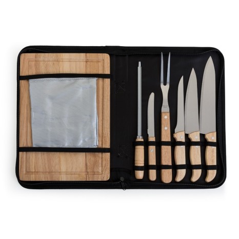 Kit Conjunto Para Churrasco em Bambú Com Avental