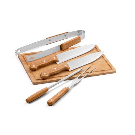 Kit Churrasco Aço Inox e Madeira Para Presente
